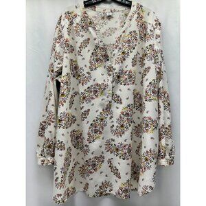 Old Navy Womens Floral Print Long Sleeve Tunic Shirt XXL Cream Multicolor
